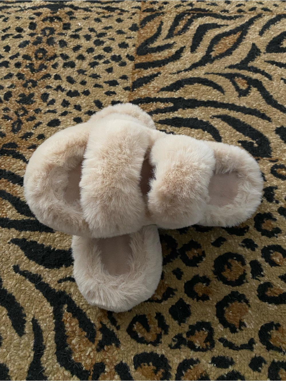 Plush Faux Fur Slide Slippers in Light Beige - Picture 2 of 2